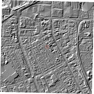 Shaded relief map of the ground around HU32TU, computed from Environment Agency LiDAR. The ground here sits at about 3 m above sea level and falls 3 m across the surrounding 800 m. The ground contributing surface water to this point lies to the north-west.