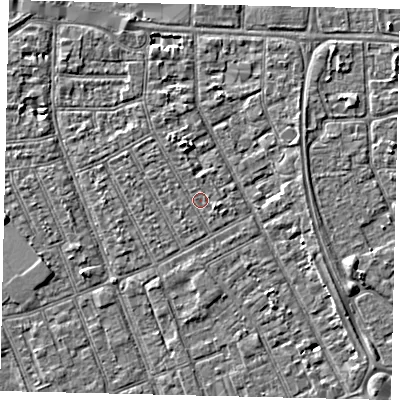 Shaded relief map of the ground around HU32TX, computed from Environment Agency LiDAR. The ground here sits at about 3 m above sea level and falls 3 m across the surrounding 800 m. The ground contributing surface water to this point lies to the north-north-west.