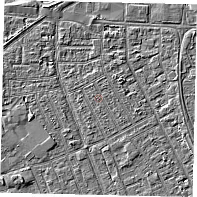 Shaded relief map of the ground around HU32TY, computed from Environment Agency LiDAR. The ground here sits at about 3 m above sea level and falls 3 m across the surrounding 800 m. Surface water reaching this point runs off ground lying to the west-north-west, 0.7 m higher.