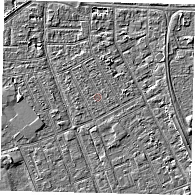 Shaded relief map of the ground around HU32TZ, computed from Environment Agency LiDAR. The ground here sits at about 3 m above sea level and falls 3 m across the surrounding 800 m. Surface water reaching this point runs off ground lying to the north-west, 0.7 m higher.