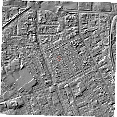 Shaded relief map of the ground around HU32UA, computed from Environment Agency LiDAR. The ground here sits at about 3 m above sea level and falls 3 m across the surrounding 800 m. Surface water reaching this point runs off ground lying to the north, 0.8 m higher.