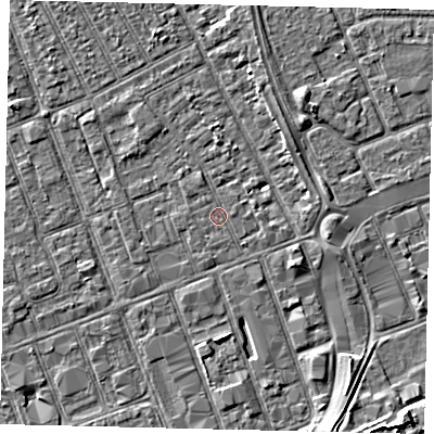 Shaded relief map of the ground around HU33AF, computed from Environment Agency LiDAR. The ground here sits at about 3 m above sea level and falls 6 m across the surrounding 800 m. Surface water reaching this point runs off ground lying to the east-south-east, 1.5 m higher.