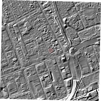 Shaded relief map of the ground around HU33AG, computed from Environment Agency LiDAR. The ground here sits at about 3 m above sea level and falls 6 m across the surrounding 800 m. Surface water reaching this point runs off ground lying to the south-east, 1.5 m higher.