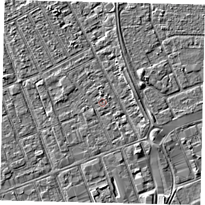 Shaded relief map of the ground around HU33AN, computed from Environment Agency LiDAR. The ground here sits at about 3 m above sea level and falls 3 m across the surrounding 800 m. Surface water reaching this point runs off ground lying to the south-east, 1.6 m higher.
