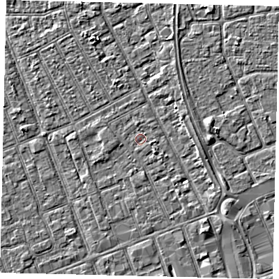 Shaded relief map of the ground around HU33AP, computed from Environment Agency LiDAR. The ground here sits at about 3 m above sea level and falls 3 m across the surrounding 800 m. Surface water reaching this point runs off ground lying to the west, 0.9 m higher.