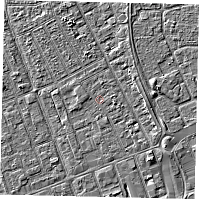 Shaded relief map of the ground around HU33AQ, computed from Environment Agency LiDAR. The ground here sits at about 3 m above sea level and falls 3 m across the surrounding 800 m. Surface water reaching this point runs off ground lying to the west, 0.7 m higher.