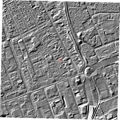 Shaded relief map of the ground around HU33AS, computed from Environment Agency LiDAR. The ground here sits at about 3 m above sea level and falls 4 m across the surrounding 800 m. Surface water reaching this point runs off ground lying to the south-east, 0.8 m higher.