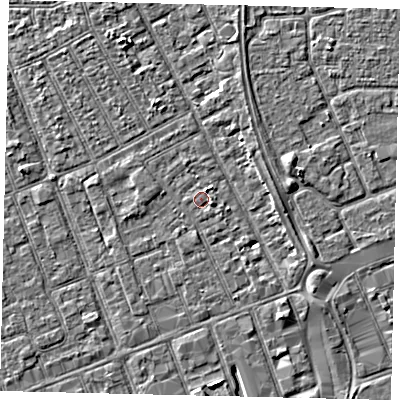 Shaded relief map of the ground around HU33AW, computed from Environment Agency LiDAR. The ground here sits at about 3 m above sea level and falls 3 m across the surrounding 800 m. Surface water reaching this point runs off ground lying to the east-south-east, 0.9 m higher.
