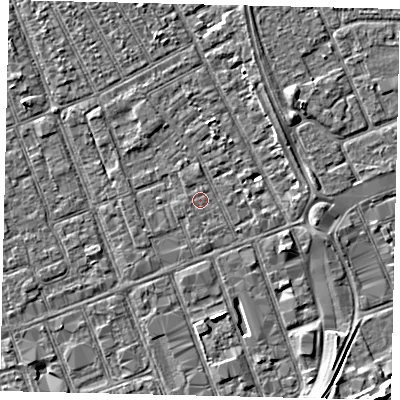 Shaded relief map of the ground around HU33BA, computed from Environment Agency LiDAR. The ground here sits at about 3 m above sea level and falls 6 m across the surrounding 800 m. The ground contributing surface water to this point lies to the south.