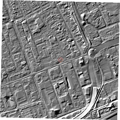 Shaded relief map of the ground around HU33BE, computed from Environment Agency LiDAR. The ground here sits at about 3 m above sea level and falls 6 m across the surrounding 800 m. Surface water reaching this point runs off ground lying to the south-east, 0.6 m higher.