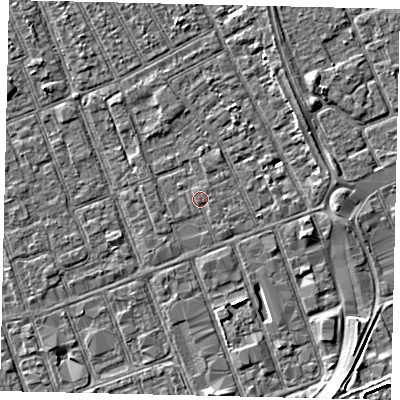 Shaded relief map of the ground around HU33BH, computed from Environment Agency LiDAR. The ground here sits at about 3 m above sea level and falls 5 m across the surrounding 800 m. Surface water reaching this point runs off ground lying to the south-east, 0.5 m higher.