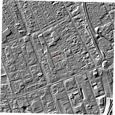 Shaded relief map of the ground around HU33BJ, computed from Environment Agency LiDAR. The ground here sits at about 3 m above sea level and falls 3 m across the surrounding 800 m. Surface water reaching this point runs off ground lying to the east-north-east, 0.8 m higher.