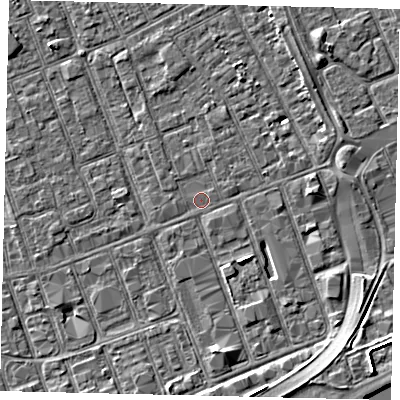 Shaded relief map of the ground around HU33DB, computed from Environment Agency LiDAR. The ground here sits at about 3 m above sea level and falls 5 m across the surrounding 800 m. Surface water reaching this point runs off ground lying to the south-south-east, 4.1 m higher.