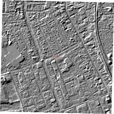 Shaded relief map of the ground around HU33DN, computed from Environment Agency LiDAR. The ground here sits at about 3 m above sea level and falls 3 m across the surrounding 800 m. Surface water reaching this point runs off ground lying to the east-south-east, 1.0 m higher.
