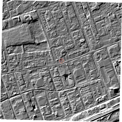 Shaded relief map of the ground around HU33DU, computed from Environment Agency LiDAR. The ground here sits at about 3 m above sea level and falls 5 m across the surrounding 800 m. Surface water reaching this point runs off ground lying to the south-south-east, 4.8 m higher.