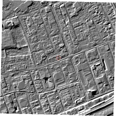 Shaded relief map of the ground around HU33EA, computed from Environment Agency LiDAR. The ground here sits at about 3 m above sea level and falls 5 m across the surrounding 800 m. Surface water reaching this point runs off ground lying to the south-south-east, 4.2 m higher.