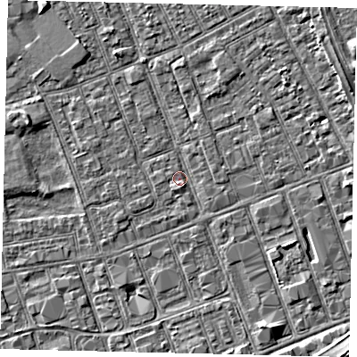 Shaded relief map of the ground around HU33ED, computed from Environment Agency LiDAR. The ground here sits at about 3 m above sea level and falls 4 m across the surrounding 800 m. Surface water reaching this point runs off ground lying to the south-south-east, 2.8 m higher.