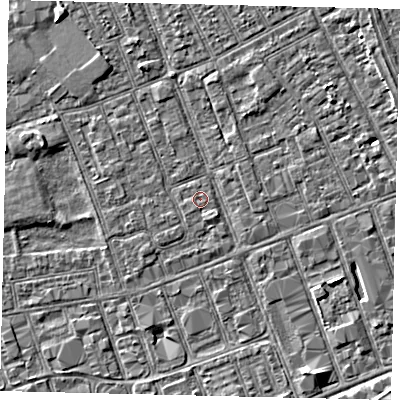 Shaded relief map of the ground around HU33EG, computed from Environment Agency LiDAR. The ground here sits at about 2 m above sea level and falls 3 m across the surrounding 800 m. The ground contributing surface water to this point lies to the south-south-west.