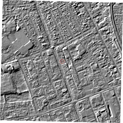Shaded relief map of the ground around HU33EJ, computed from Environment Agency LiDAR. The ground here sits at about 2 m above sea level and falls 3 m across the surrounding 800 m. Surface water reaching this point runs off ground lying to the south, 1.1 m higher.