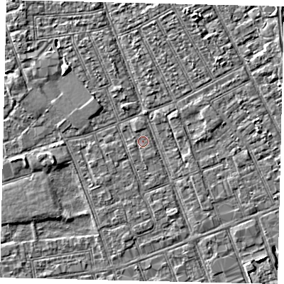 Shaded relief map of the ground around HU33EL, computed from Environment Agency LiDAR. The ground here sits at about 2 m above sea level and falls 3 m across the surrounding 800 m. Surface water reaching this point runs off ground lying to the north-north-west, 0.5 m higher.