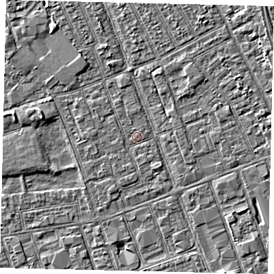 Shaded relief map of the ground around HU33EP, computed from Environment Agency LiDAR. The ground here sits at about 3 m above sea level and falls 3 m across the surrounding 800 m. Surface water reaching this point runs off ground lying to the west, 0.8 m higher.