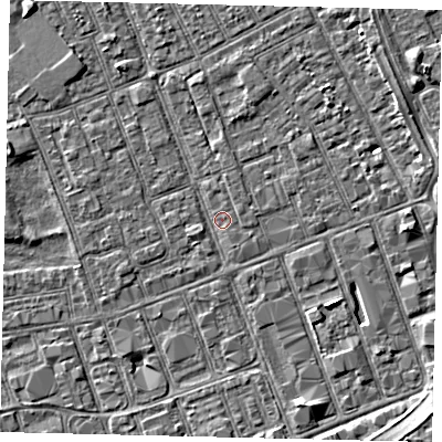 Shaded relief map of the ground around HU33EQ, computed from Environment Agency LiDAR. The ground here sits at about 3 m above sea level and falls 4 m across the surrounding 800 m. Surface water reaching this point runs off ground lying to the south-east, 3.5 m higher.