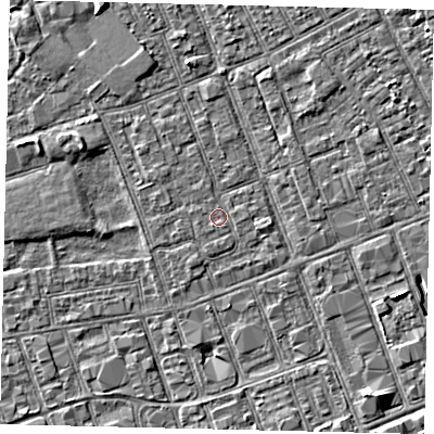 Shaded relief map of the ground around HU33ES, computed from Environment Agency LiDAR. The ground here sits at about 3 m above sea level and falls 4 m across the surrounding 800 m. The ground contributing surface water to this point lies to the west-north-west.