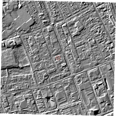 Shaded relief map of the ground around HU33EZ, computed from Environment Agency LiDAR. The ground here sits at about 3 m above sea level and falls 3 m across the surrounding 800 m. Surface water reaching this point runs off ground lying to the west-north-west, 0.8 m higher.