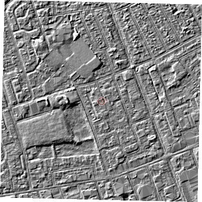 Shaded relief map of the ground around HU33HF, computed from Environment Agency LiDAR. The ground here sits at about 3 m above sea level and falls 3 m across the surrounding 800 m. The ground contributing surface water to this point lies to the north-north-east.