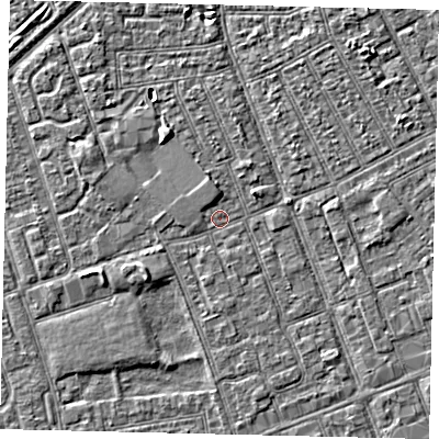 Shaded relief map of the ground around HU33HN, computed from Environment Agency LiDAR. The ground here sits at about 2 m above sea level and falls 3 m across the surrounding 800 m. Surface water reaching this point runs off ground lying to the west, 0.7 m higher.