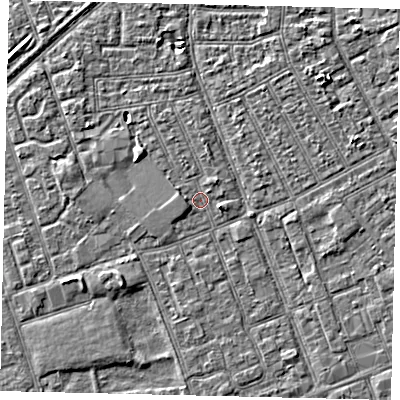 Shaded relief map of the ground around HU33HP, computed from Environment Agency LiDAR. The ground here sits at about 2 m above sea level and falls 3 m across the surrounding 800 m. Surface water reaching this point runs off ground lying to the north-west, 2.0 m higher.