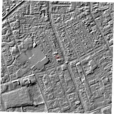 Shaded relief map of the ground around HU33HS, computed from Environment Agency LiDAR. The ground here sits at about 3 m above sea level and falls 3 m across the surrounding 800 m. Surface water reaching this point runs off ground lying to the north, 0.8 m higher.