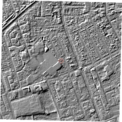 Shaded relief map of the ground around HU33HT, computed from Environment Agency LiDAR. The ground here sits at about 3 m above sea level and falls 3 m across the surrounding 800 m. Surface water reaching this point runs off ground lying to the north-west, 2.0 m higher.