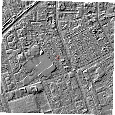 Shaded relief map of the ground around HU33HU, computed from Environment Agency LiDAR. The ground here sits at about 3 m above sea level and falls 3 m across the surrounding 800 m. Surface water reaching this point runs off ground lying to the west-north-west, 2.0 m higher.