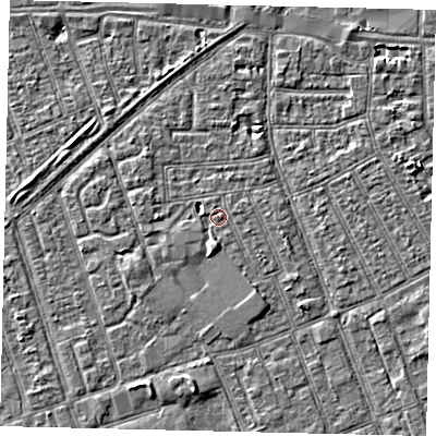 Shaded relief map of the ground around HU33HY, computed from Environment Agency LiDAR. The ground here sits at about 3 m above sea level and falls 3 m across the surrounding 800 m. Surface water reaching this point runs off ground lying to the south, 2.0 m higher.