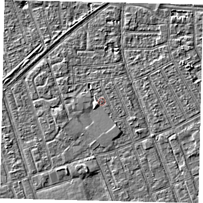 Shaded relief map of the ground around HU33JA, computed from Environment Agency LiDAR. The ground here sits at about 3 m above sea level and falls 3 m across the surrounding 800 m. Surface water reaching this point runs off ground lying to the west-south-west, 2.0 m higher.