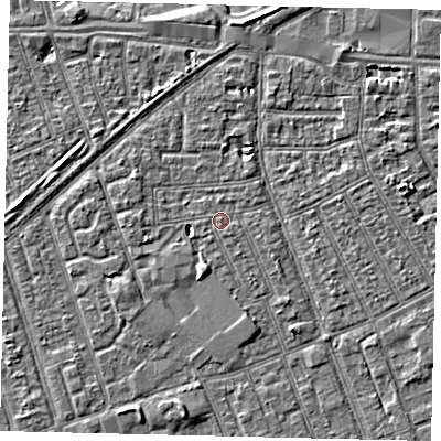 Shaded relief map of the ground around HU33JD, computed from Environment Agency LiDAR. The ground here sits at about 3 m above sea level and falls 3 m across the surrounding 800 m. The ground contributing surface water to this point lies to the north.