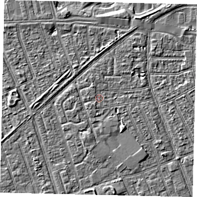 Shaded relief map of the ground around HU33JJ, computed from Environment Agency LiDAR. The ground here sits at about 2 m above sea level and falls 3 m across the surrounding 800 m. Surface water reaching this point runs off ground lying to the south-south-west, 0.7 m higher.