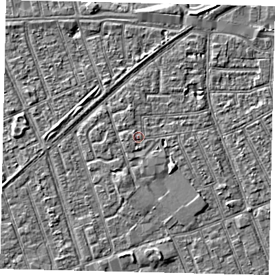 Shaded relief map of the ground around HU33JL, computed from Environment Agency LiDAR. The ground here sits at about 3 m above sea level and falls 3 m across the surrounding 800 m. Surface water reaching this point runs off ground lying to the south, 1.2 m higher.