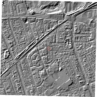 Shaded relief map of the ground around HU33JW, computed from Environment Agency LiDAR. The ground here sits at about 3 m above sea level and falls 4 m across the surrounding 800 m. Surface water reaching this point runs off ground lying to the west, 0.9 m higher.