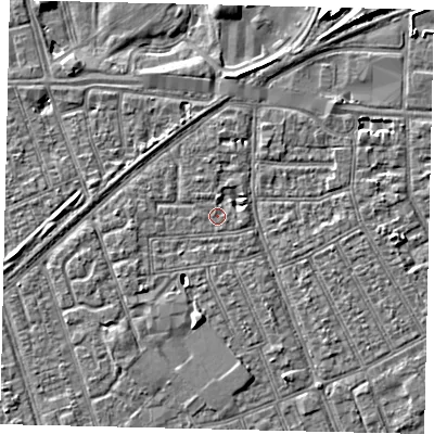 Shaded relief map of the ground around HU33JX, computed from Environment Agency LiDAR. The ground here sits at about 2 m above sea level and falls 6 m across the surrounding 800 m. Surface water reaching this point runs off ground lying to the south-west, 1.5 m higher.