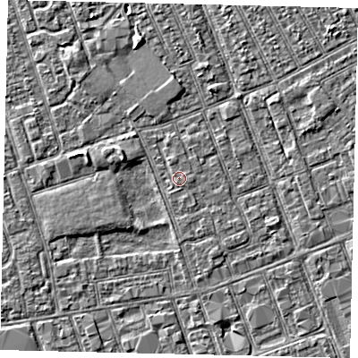 Shaded relief map of the ground around HU33NR, computed from Environment Agency LiDAR. The ground here sits at about 3 m above sea level and falls 3 m across the surrounding 800 m. The ground contributing surface water to this point lies to the north.
