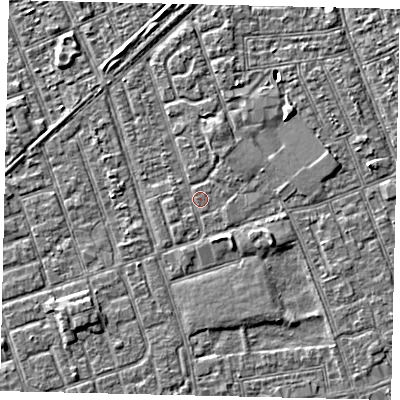 Shaded relief map of the ground around HU33PP, computed from Environment Agency LiDAR. The ground here sits at about 3 m above sea level and falls 3 m across the surrounding 800 m. Surface water reaching this point runs off ground lying to the west-south-west, 0.6 m higher.
