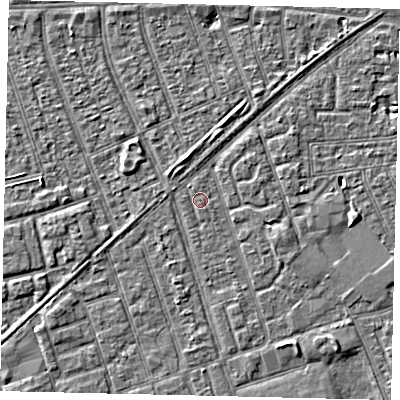 Shaded relief map of the ground around HU33PQ, computed from Environment Agency LiDAR. The ground here sits at about 3 m above sea level and falls 3 m across the surrounding 800 m. Surface water reaching this point runs off ground lying to the east-south-east, 1.2 m higher.