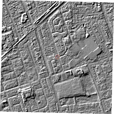 Shaded relief map of the ground around HU33PS, computed from Environment Agency LiDAR. The ground here sits at about 3 m above sea level and falls 3 m across the surrounding 800 m. Surface water reaching this point runs off ground lying to the north-east, 0.9 m higher.
