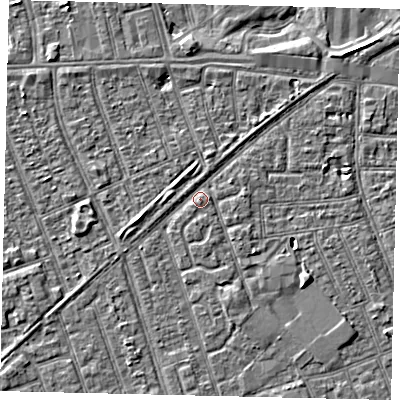 Shaded relief map of the ground around HU33PT, computed from Environment Agency LiDAR. The ground here sits at about 3 m above sea level and falls 3 m across the surrounding 800 m. Surface water reaching this point runs off ground lying to the west-south-west, 1.7 m higher.