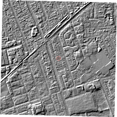 Shaded relief map of the ground around HU33PY, computed from Environment Agency LiDAR. The ground here sits at about 3 m above sea level and falls 3 m across the surrounding 800 m. Surface water reaching this point runs off ground lying to the south-south-west, 2.1 m higher.