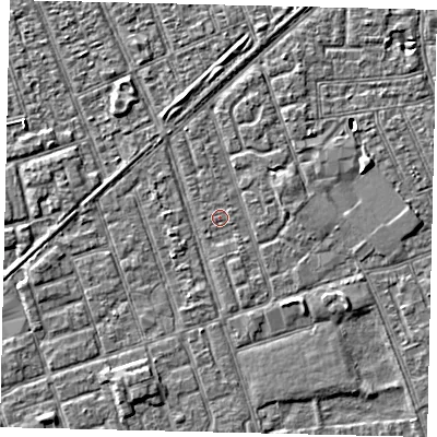 Shaded relief map of the ground around HU33QA, computed from Environment Agency LiDAR. The ground here sits at about 3 m above sea level and falls 3 m across the surrounding 800 m. Surface water reaching this point runs off ground lying to the south-south-west, 2.1 m higher.