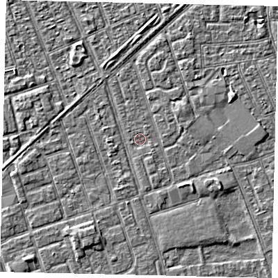 Shaded relief map of the ground around HU33QB, computed from Environment Agency LiDAR. The ground here sits at about 2 m above sea level and falls 3 m across the surrounding 800 m. Surface water reaching this point runs off ground lying to the south-south-west, 2.1 m higher.