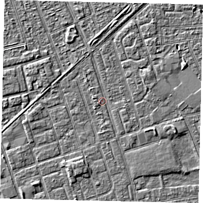 Shaded relief map of the ground around HU33QE, computed from Environment Agency LiDAR. The ground here sits at about 2 m above sea level and falls 3 m across the surrounding 800 m. Surface water reaching this point runs off ground lying to the south-south-west, 2.1 m higher.